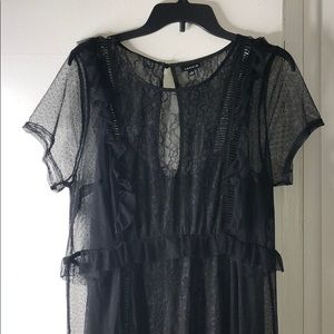 BLACK LACE & MESH MAXI DRESS